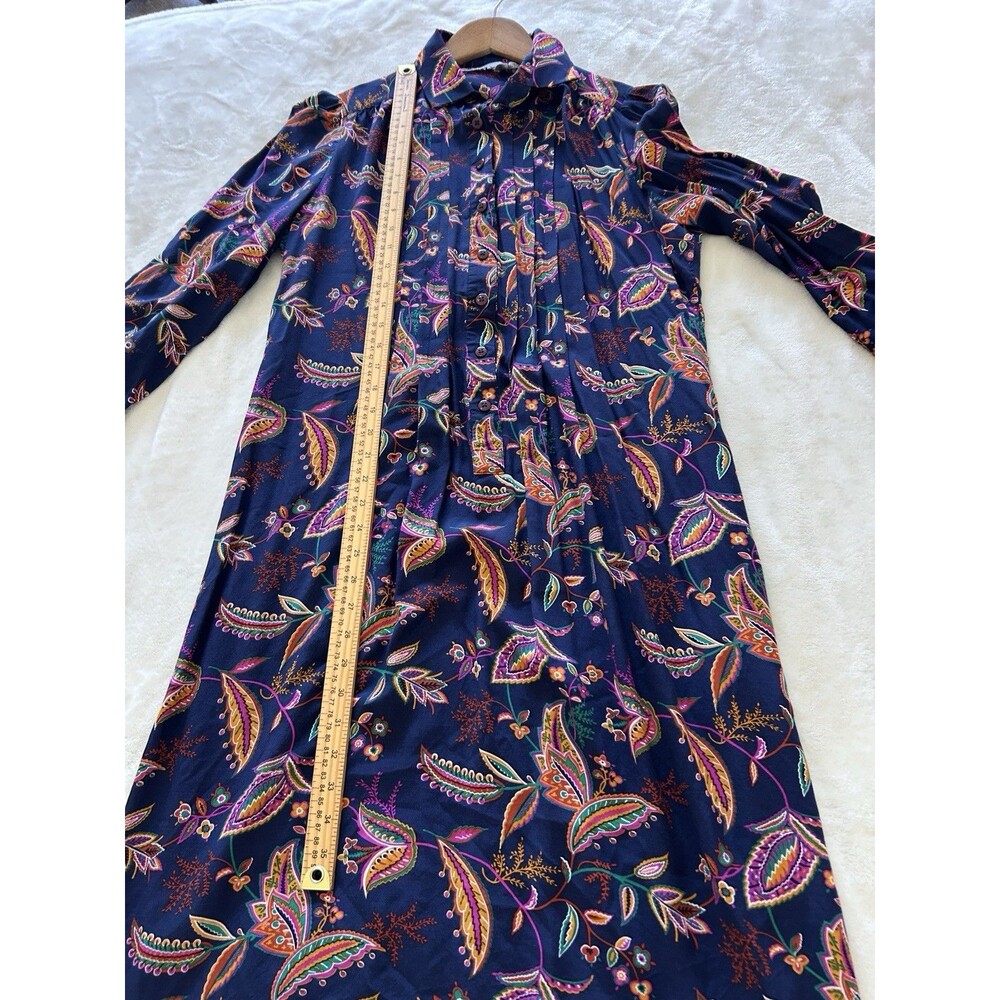 Schrader Sport NY Dress SZ 12 Button Navy Floral Boho Modest Chic Retro Vintage - Picture 5 of 11